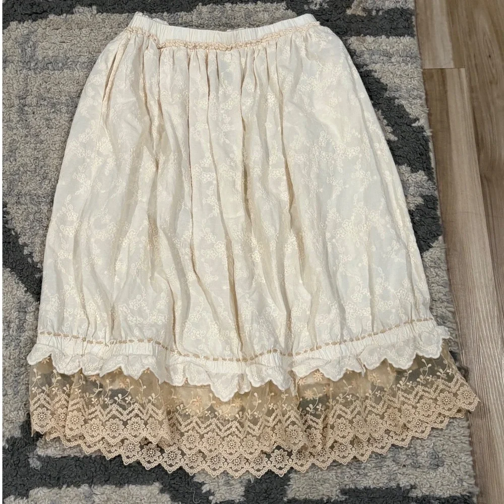Jaded Gypsy Dream Of You Skirt Cream Cotton Lace Boho Prairie Midi L/XL xx